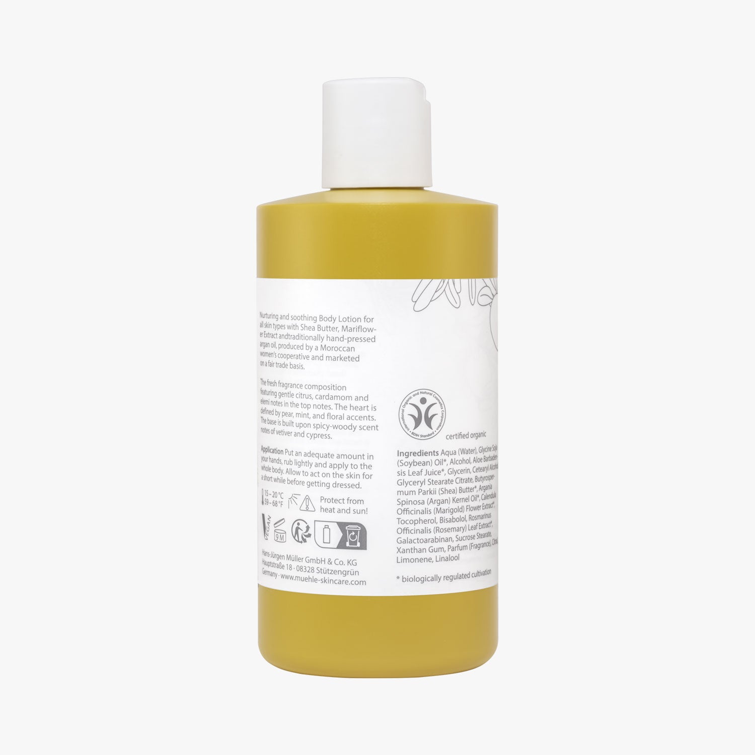 MÜHLE Körperlotion Organic, Flasche 300ml Rückseite