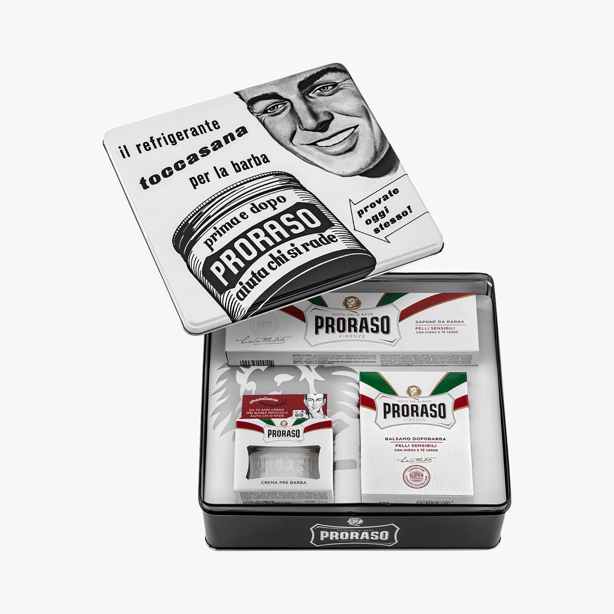 PRORASO Geschenkset White Sensitive, Vintage Selection Toccasana X3 für die Nassrasur